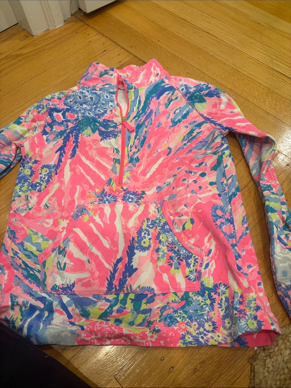 Lilly Pulitzer Neon Pink Floral Half-Zip Pullover